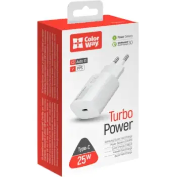 Зарядний пристрій ColorWay PD USB Type-C 25 White (CW-CHS033PD-WT)