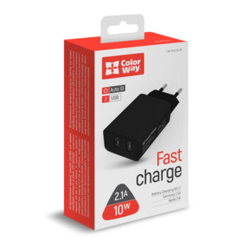 Зарядний пристрій ColorWay 2 USB AUTO ID 2.1 A 10 W Black (CW-CHS015-BK)